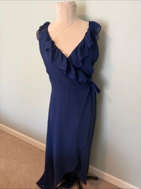BB Dakota Navy Ruffle Wrap Midi Dress